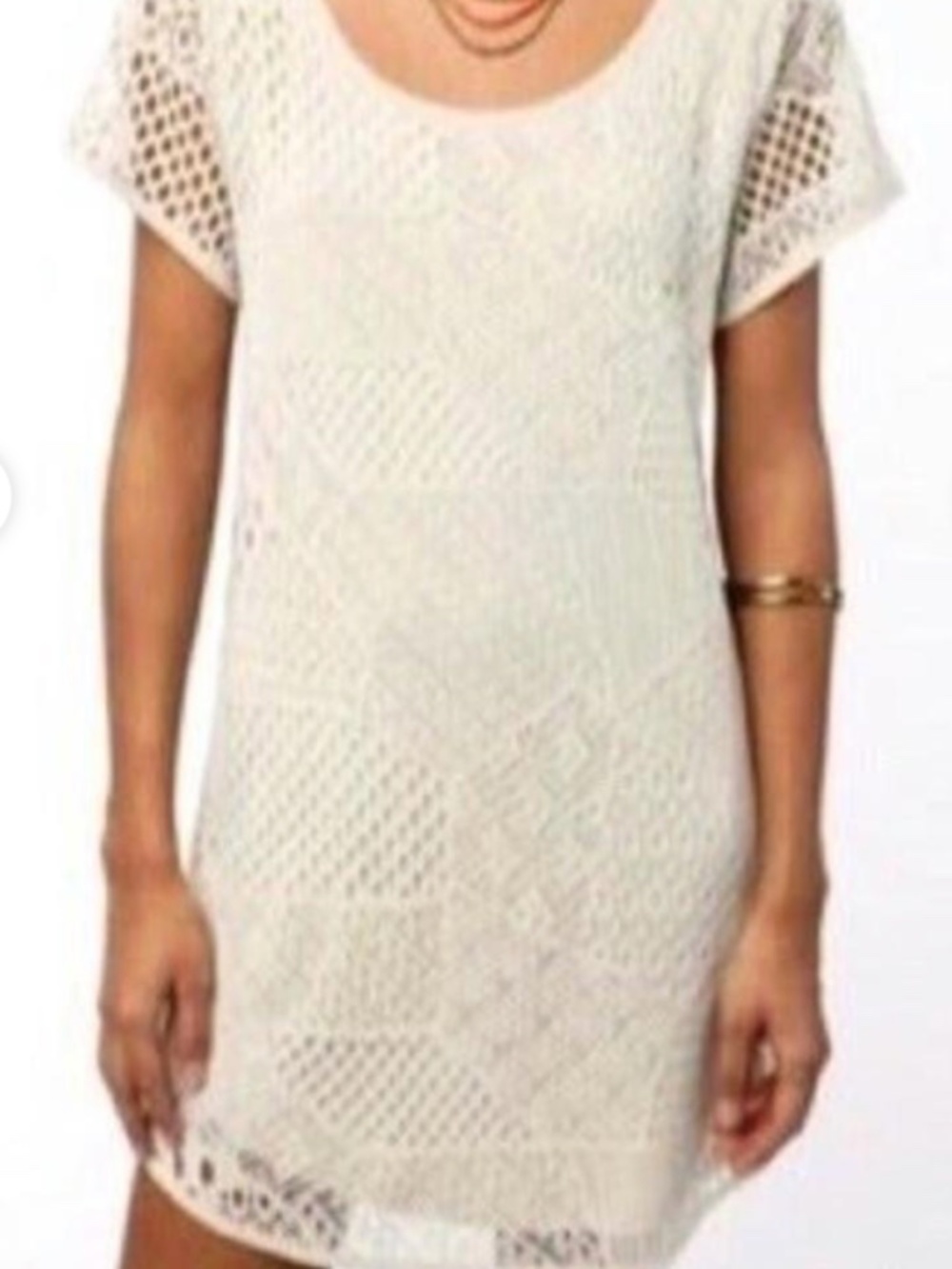 Ecoté Urban Outfitters Crochet Lace Shift Dress Large Beige Boho Festival Beach